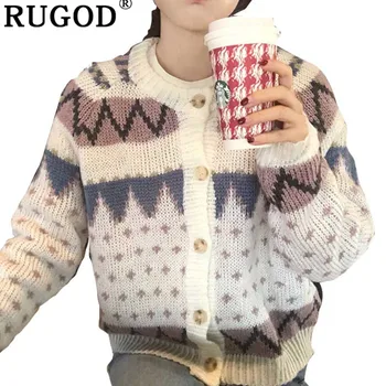 

RUGOD Vintage Fashion Women Christmas Sweaters 2018 Knitted Warm Winter Clothes O-Neck Casual Women Cardigans pull femme hiver