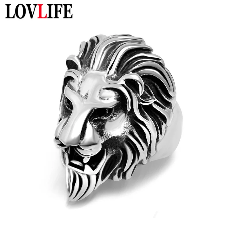 Мужское кольцо с головой льва Винтажное золотого цвета в стиле ретро панк хип