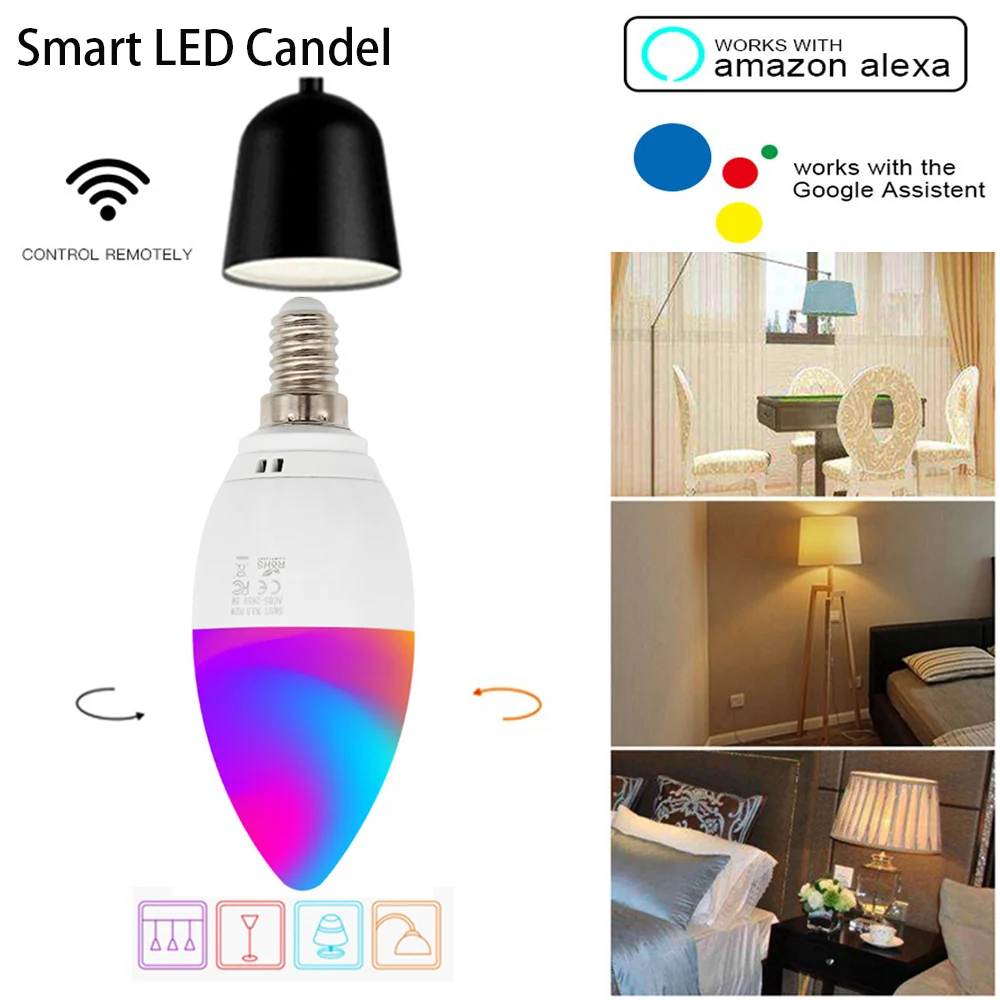 Smart E14/E27 WiFi LED Candle Bulbs Works with Alexa Google Home 5W Candle-shaped Bulb Flame Light Emulation Decorative Lamps
Smart E14/E27 WiFi LED Candle Bulbs Works with Alexa Google Home 5W Candle-shaped Bulb Flame Light Emulation Decorative Lamps