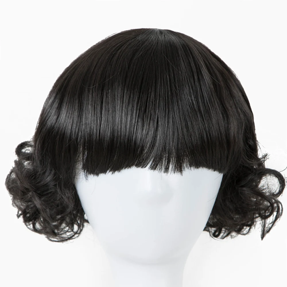

Black Hair Fei-Show Synthetic Heat Resistance Fiber Flat Bangs Children Wig 50CM Head Circumference Short Curly Hairpiece