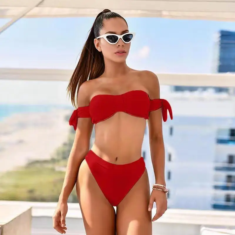 Ladies Swimsuits Off Shoulder Sling Bikini Solid Color Briefs Swimwear for Summer MC889
Ladies Swimsuits Off Shoulder Sling Bikini Solid Color Briefs Swimwear for Summer MC889