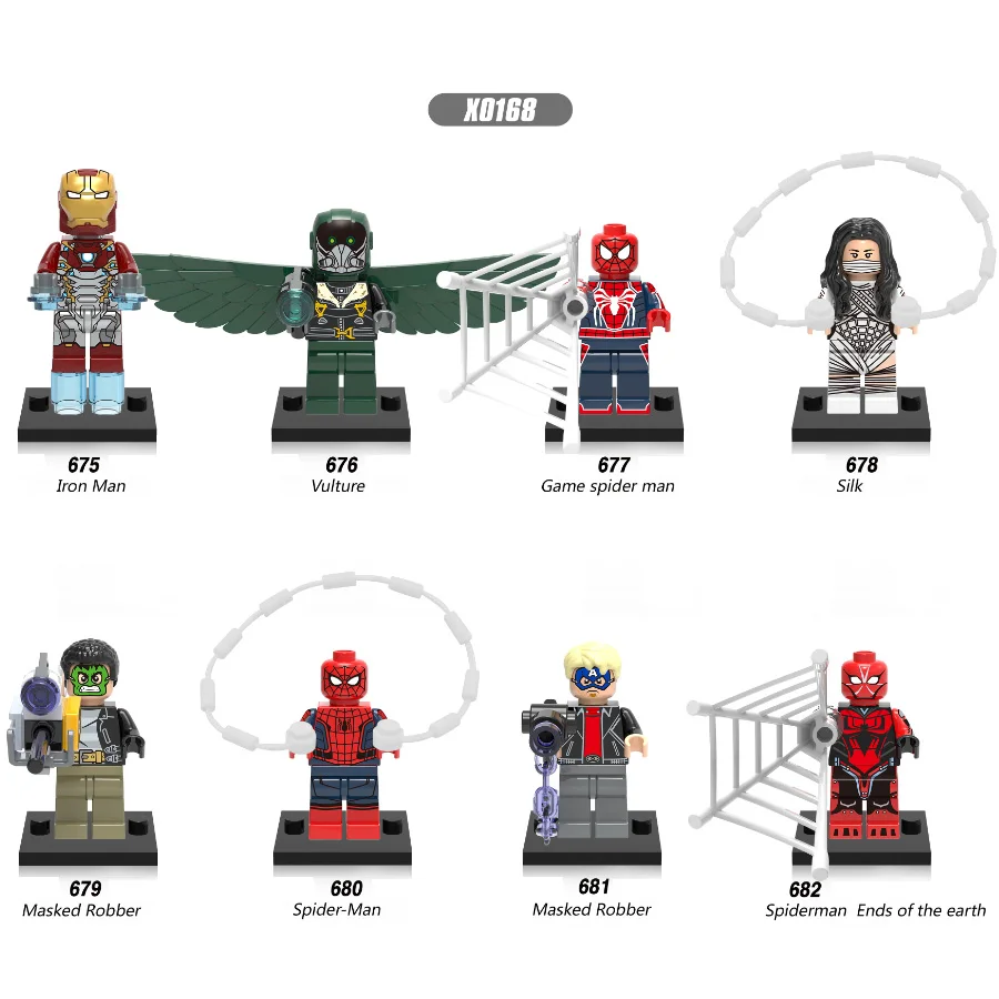 Single Sale Super Heroes Iron Man Vulture Game Spider Man Masked Robber Silk Building Blocks Bricks Children Gift Toys X0168
Single Sale Super Heroes Iron Man Vulture Game Spider Man Masked Robber Silk Building Blocks Bricks Children Gift Toys X0168