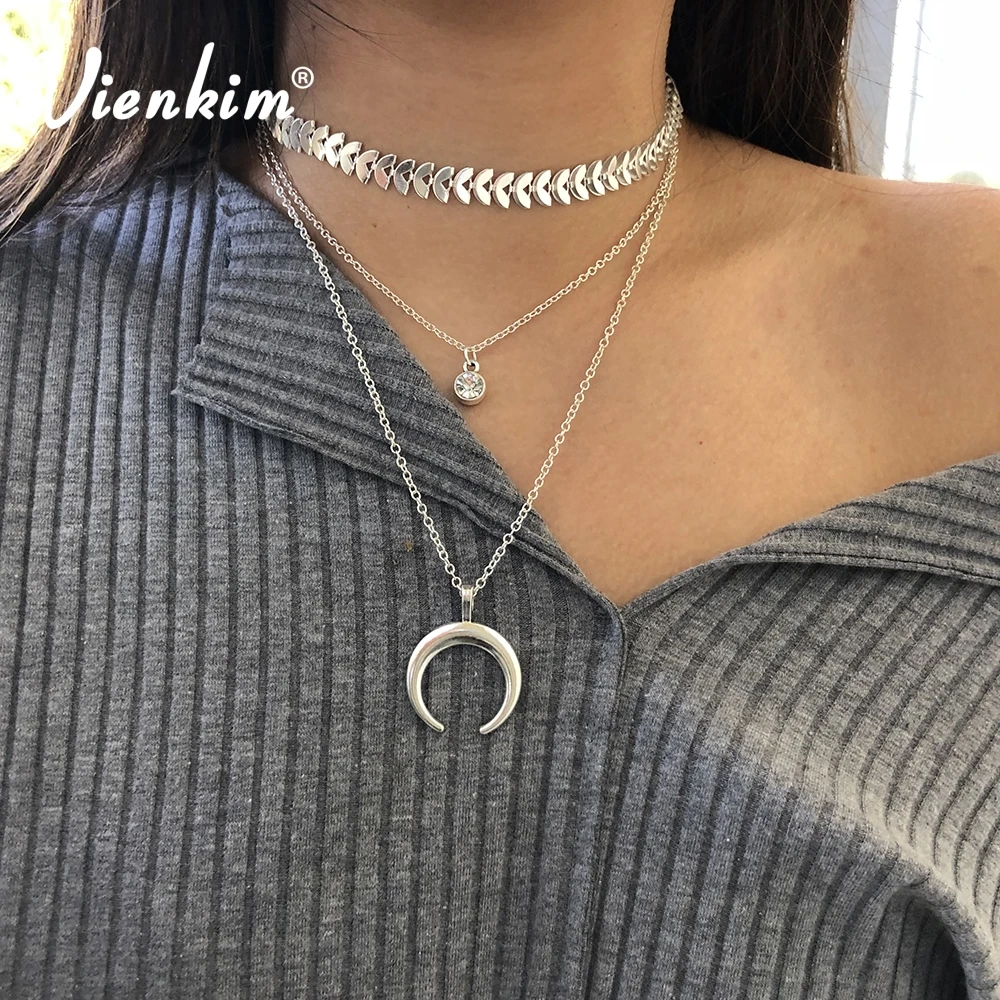 Vienkim Three Layer Necklace For Women Multi-layer Choker Sequins Crescent Moon Pendant Clavicle Necklace Jewelry Ladies necklac
Vienkim Three Layer Necklace For Women Multi-layer Choker Sequins Crescent Moon Pendant Clavicle Necklace Jewelry Ladies necklac