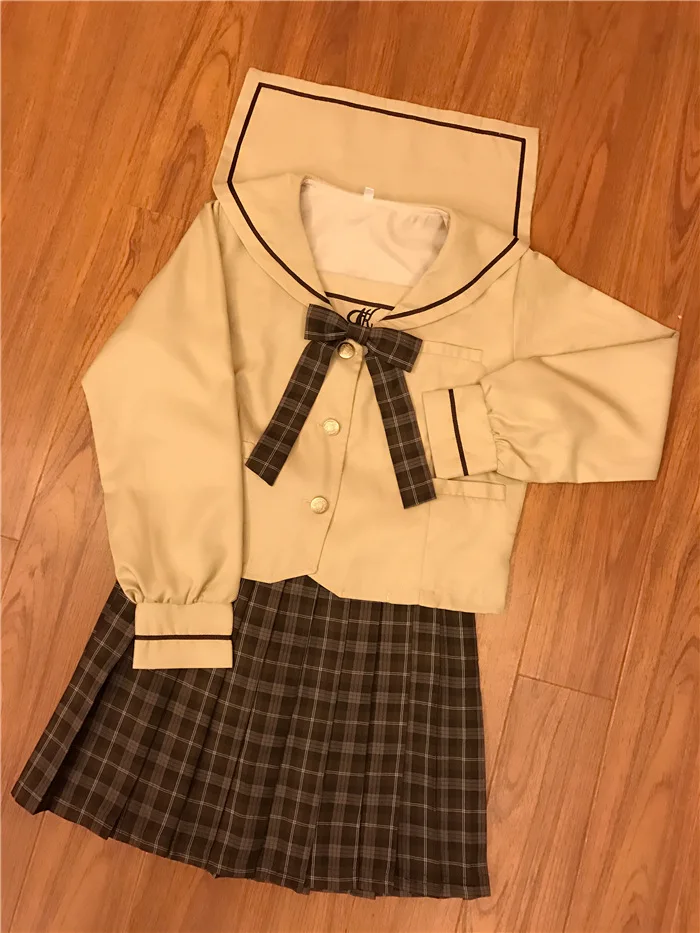 Milk Tea Brown Japanese Student JK Uniform Set: Long Sleeve Sailor Collar Blouse & Bow + Chocolate Plaid Checks Pleated Skirt
Milk Tea Brown Japanese Student JK Uniform Set: Long Sleeve Sailor Collar Blouse & Bow + Chocolate Plaid Checks Pleated Skirt