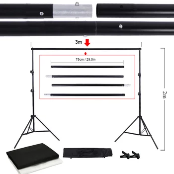 Photo Studio Kit Set Backdrop Stand with Storage Bag Black White Nonwoven Backdrops and Mini Clips
Photo Studio Kit Set Backdrop Stand with Storage Bag Black White Nonwoven Backdrops and Mini Clips