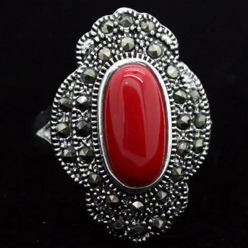 24*16mm Vintage 925 Silver Oval Red Coral Marcasite Ring Size 7/8/9/10
24*16mm Vintage 925 Silver Oval Red Coral Marcasite Ring Size 7/8/9/10