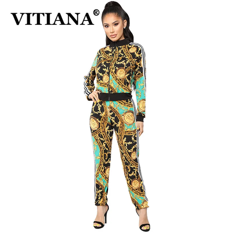 VITIANA Women Casual Two Pieces Sports Sets Autumn 2019 Female Long Sleeve Zipper Printing Fashion Pants Gold Color 2 Piece Set
VITIANA Women Casual Two Pieces Sports Sets Autumn 2019 Female Long Sleeve Zipper Printing Fashion Pants Gold Color 2 Piece Set