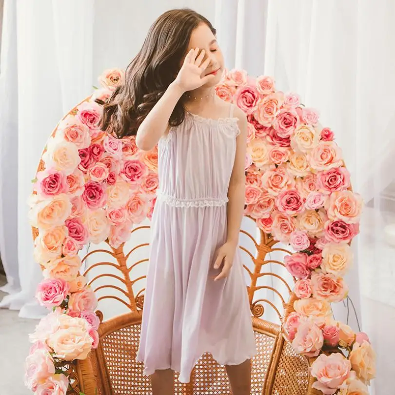 Summer Children Nightgown Baby Girls Clothes Lace Spliced Kids Sleepwear Vintage Princess Home Wear Sling Pajamas vestidos Y1287 |