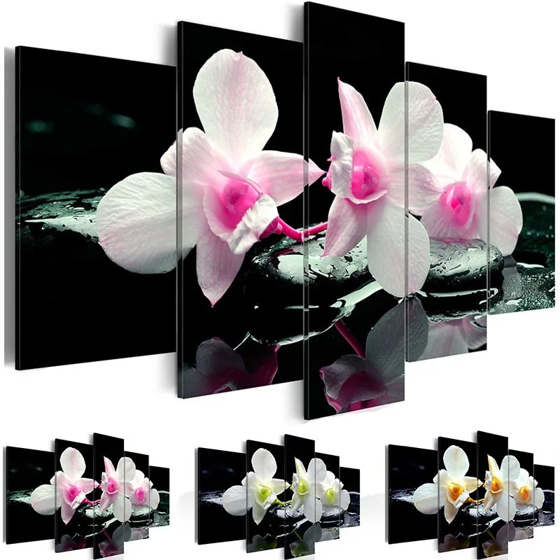 Paintings Wall Art Three White Orchid flower picture and Wet Background 5 Pieces Picture Print on Canvas for Home Decoration 
Paintings Wall Art Three White Orchid flower picture and Wet Background 5 Pieces Picture Print on Canvas for Home Decoration