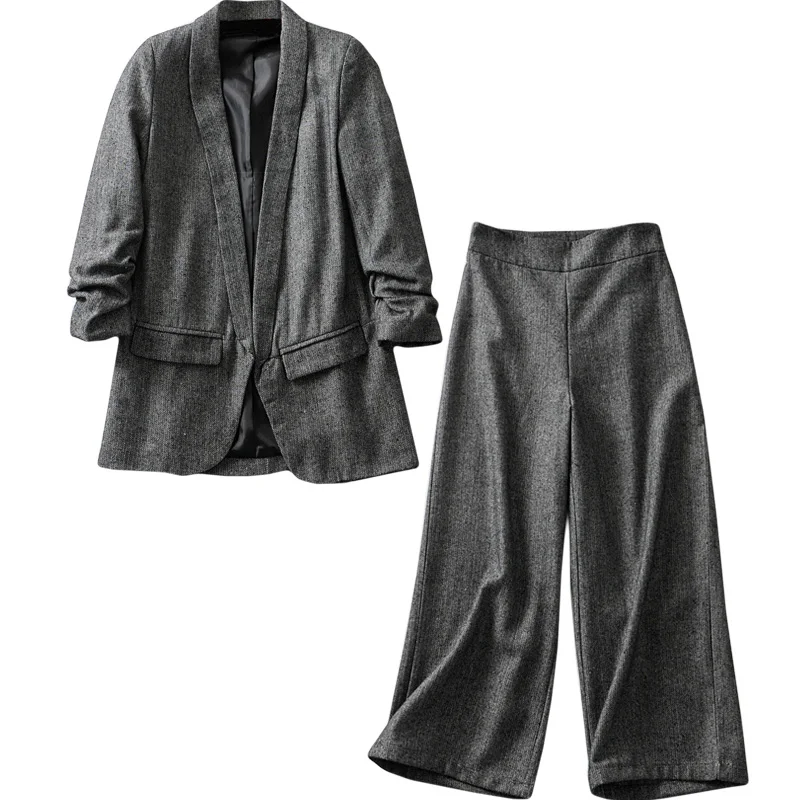 Set women's fashion suit jacket high waist wide leg pants two-piece 2018 autumn and winter new solid color loose women's clothes
Set women's fashion suit jacket high waist wide leg pants two-piece 2018 autumn and winter new solid color loose women's clothes