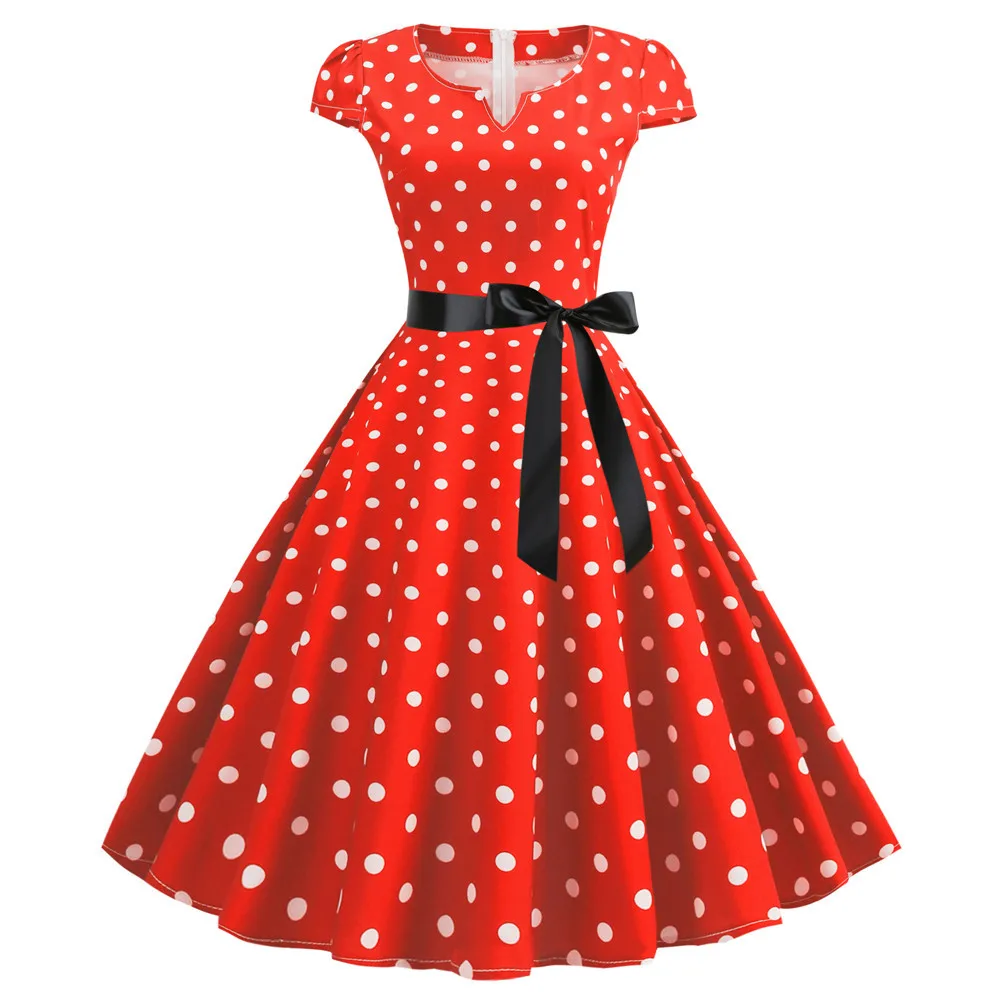 

2019 New Women Vintage Dress White Polka Dot Summer Dresses Plus Size Pin Up Print Retro 50s Rockabilly Party Sundress Vestidos