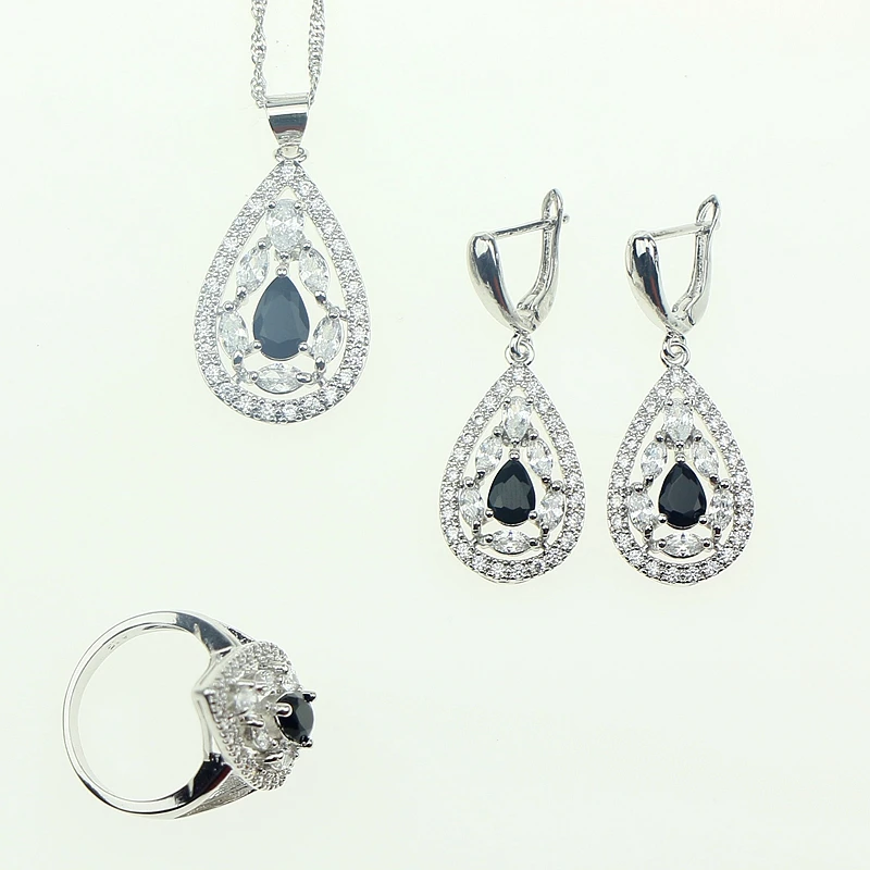 Wedding Black Cubic Zirconia White Crystal Jewelery Sterling Silver 925 Earrings/Pendant/Necklace/Ring Jewelry Sets For Women
Wedding Black Cubic Zirconia White Crystal Jewelery Sterling Silver 925 Earrings/Pendant/Necklace/Ring Jewelry Sets For Women