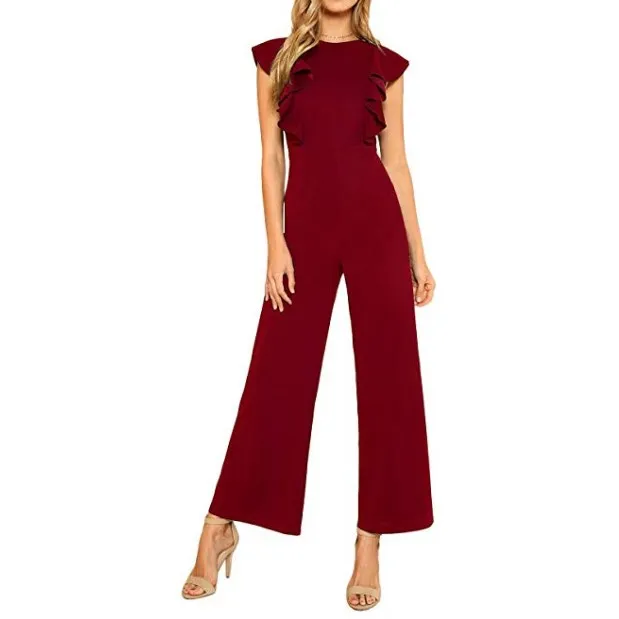 2019 Women Summer Office Overalls Sleeveless Ruffled Wide Leg Jumpsuit Solid O-Neck Slim Long Romper
2019 Women Summer Office Overalls Sleeveless Ruffled Wide Leg Jumpsuit Solid O-Neck Slim Long Romper