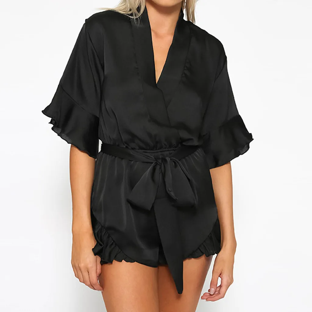 New Design Summer Solid Jumpsuit Women's Summer Fashion Chiffon Sexy V-neck Ruffled Jumpsuit Belt Casual Shorts
New Design Summer Solid Jumpsuit Women's Summer Fashion Chiffon Sexy V-neck Ruffled Jumpsuit Belt Casual Shorts