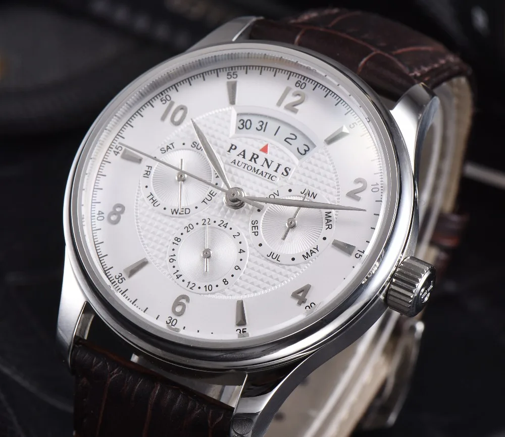 Parnis 42mm Mens Watches Top Brand Luxury Mechanical Watches Miyota9100 Auto Date Moon Phase Week Mechanical Wrist Watch
Parnis 42mm Mens Watches Top Brand Luxury Mechanical Watches Miyota9100 Auto Date Moon Phase Week Mechanical Wrist Watch