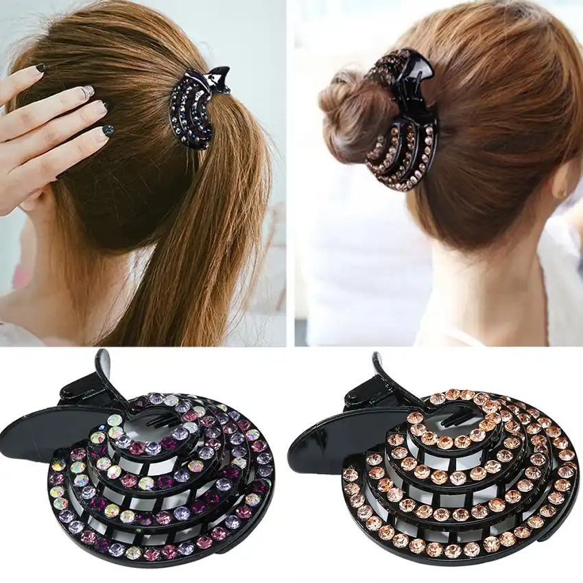 Mism Fashion Crystal Ponytail Holder Rhinestone Hair Crab Donut