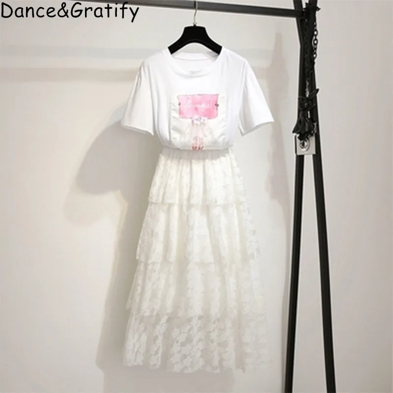 Sweet Girls Sequined 3D Flowers Cotton T-Shirt Tops + Long Midi Lace Cake Skirt 2 Piece Set 2019 New Casual Chic Women's Suit
Sweet Girls Sequined 3D Flowers Cotton T-Shirt Tops + Long Midi Lace Cake Skirt 2 Piece Set 2019 New Casual Chic Women's Suit