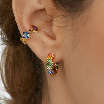 LUNA CHIAO Summer Rainbow Colorful Pave Crystal Cooper Mini Huggie Hoop Earrings for Women 
LUNA CHIAO Summer Rainbow Colorful Pave Crystal Cooper Mini Huggie Hoop Earrings for Women