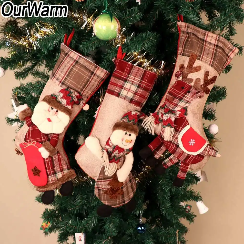 gift bag 3d burlap christmas stockings big size santa claus sock