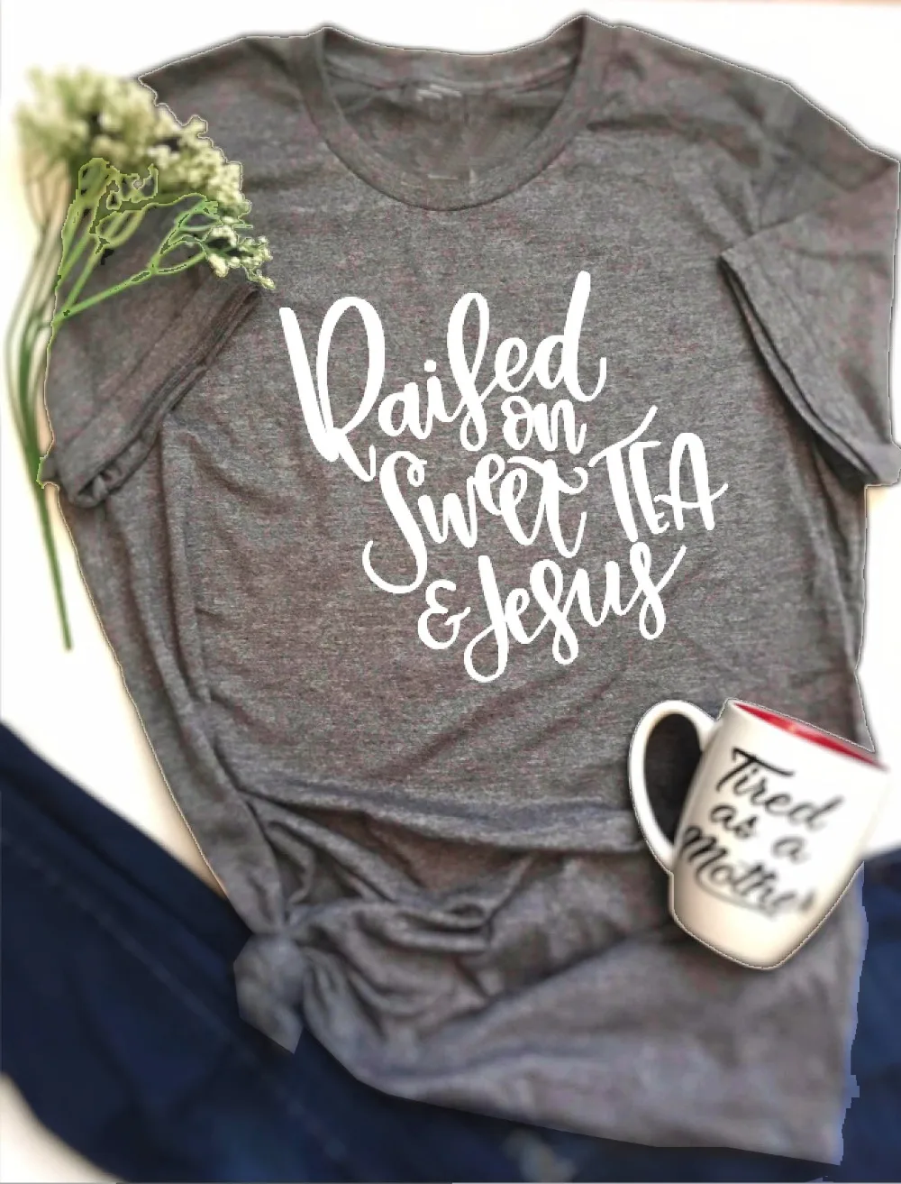 Raised on sweet tea and Jesus shirt women Christian slogan fashion cotton casual aesthetic believer church t-shirt goth tee tops
Raised on sweet tea and Jesus shirt women Christian slogan fashion cotton casual aesthetic believer church t-shirt goth tee tops