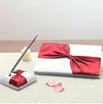 Satin Vegas Theme Red Sash Bowknot Guestbook & Pen Set WithRhinestone Ribbons 
Satin Vegas Theme Red Sash Bowknot Guestbook & Pen Set WithRhinestone Ribbons