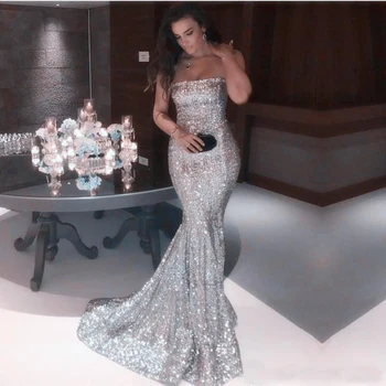 Sexy Strapless Silver Mermaid Prom Dresses 2019 New Arrival Sparkly Sequined Long Formal Evening Gowns Cheap Vintage Party Wear
Sexy Strapless Silver Mermaid Prom Dresses 2019 New Arrival Sparkly Sequined Long Formal Evening Gowns Cheap Vintage Party Wear