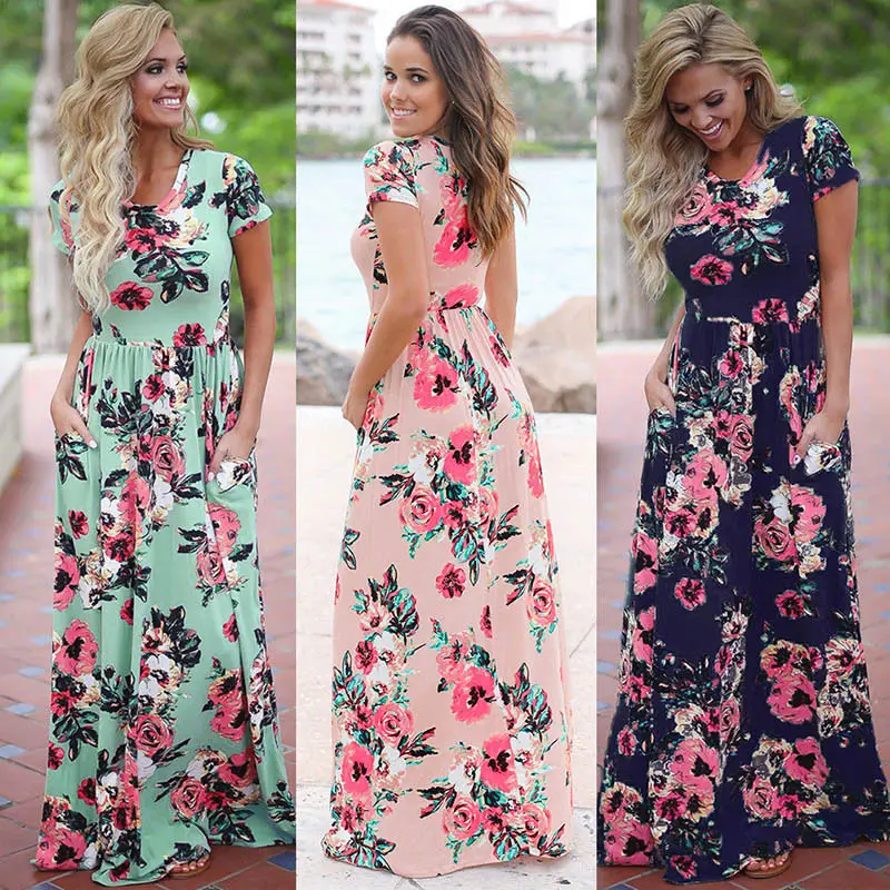 Summer Dress 2018 Women Casual Dress Short Sleeve Printed Pocket Maxi Dress Party Long Dress Hem Loose Female Vestidos Plus Size
Summer Dress 2018 Women Casual Dress Short Sleeve Printed Pocket Maxi Dress Party Long Dress Hem Loose Female Vestidos Plus Size