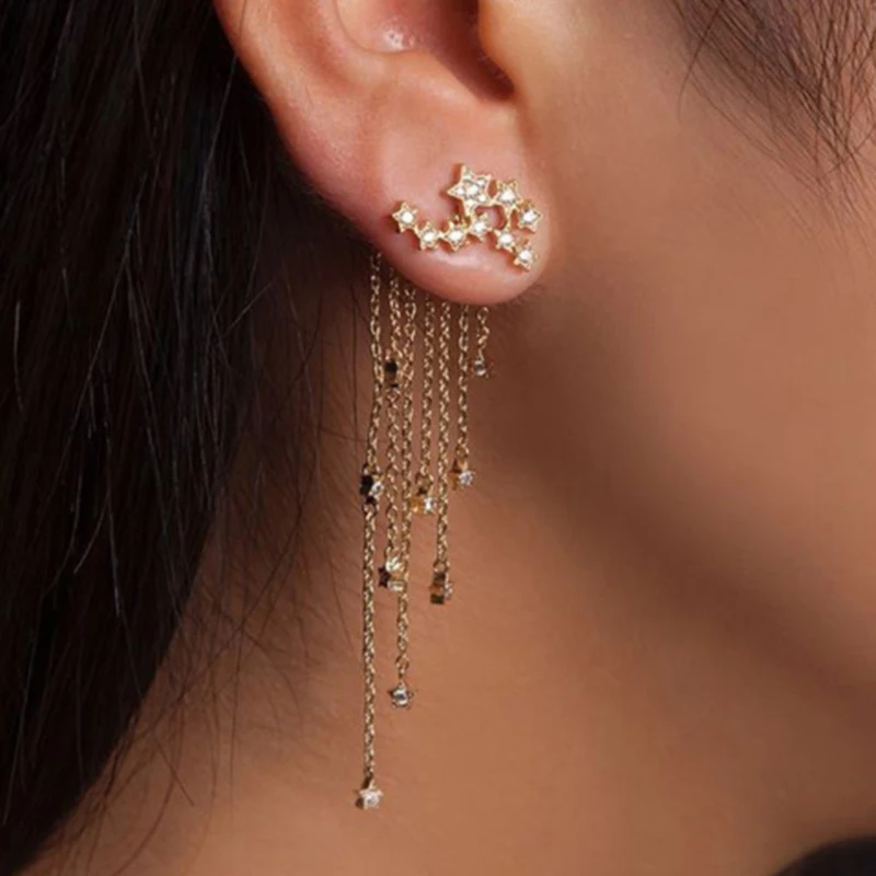 Women 2018 Gold Color Crystal Long Metal Tassel Earrings Fashion Star Streamlined Female Bridal Wedding Jewelry Drop Earrings
Women 2018 Gold Color Crystal Long Metal Tassel Earrings Fashion Star Streamlined Female Bridal Wedding Jewelry Drop Earrings
