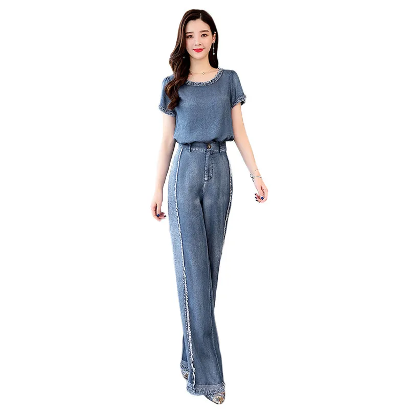 Two Piece Set Women Denim M-3XL Plus Size Top and Wide Leg Pants Sets 2019 New Summer Korean Office Tencel Jean Clothing CX868
Two Piece Set Women Denim M-3XL Plus Size Top and Wide Leg Pants Sets 2019 New Summer Korean Office Tencel Jean Clothing CX868