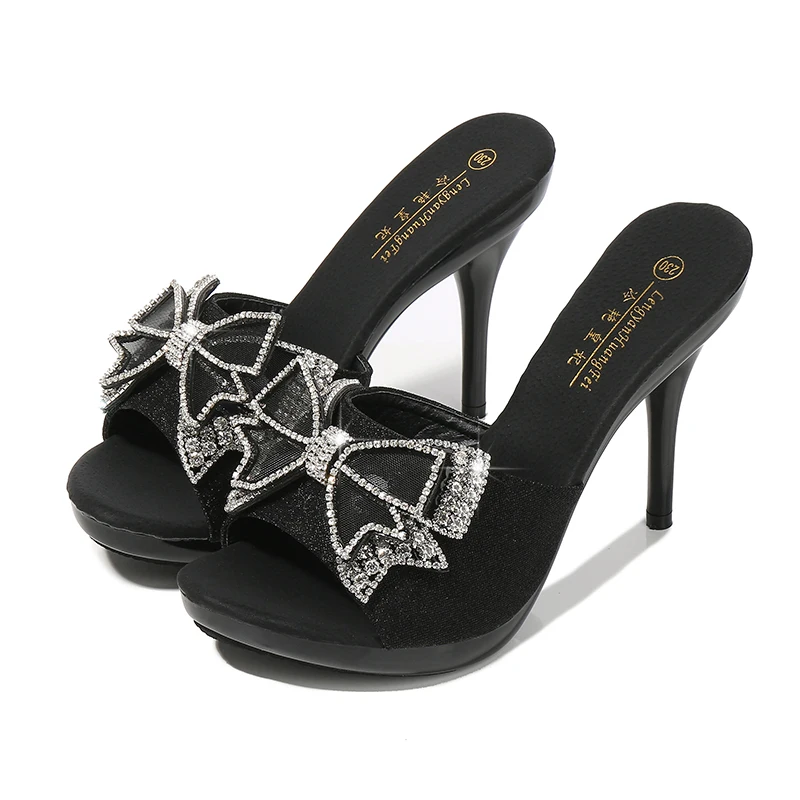 Womens Slippers Creepers Shoes Bowknot Rhinestones Crystal Stilettos Super High Heel 11CM New Summer Hollow Black A1275
Womens Slippers Creepers Shoes Bowknot Rhinestones Crystal Stilettos Super High Heel 11CM New Summer Hollow Black A1275