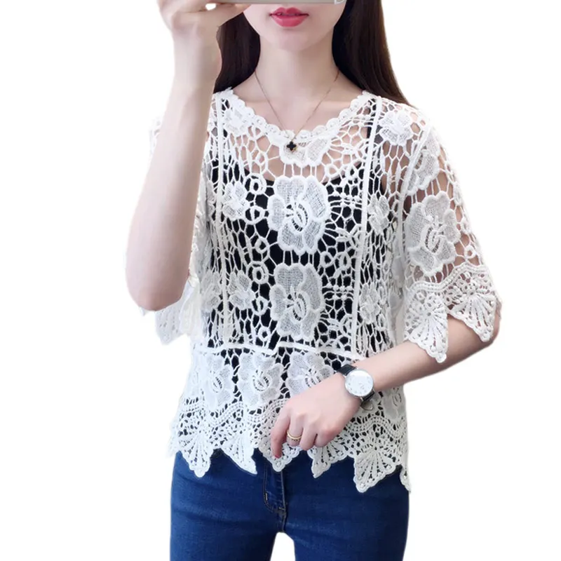 2 Pieces Set Hollow Out Sexy Vintage Ladies Tops Women Floral Crochet Summer Lace Shirt Lace Blouse Womens Tops And Blouses 2019
2 Pieces Set Hollow Out Sexy Vintage Ladies Tops Women Floral Crochet Summer Lace Shirt Lace Blouse Womens Tops And Blouses 2019