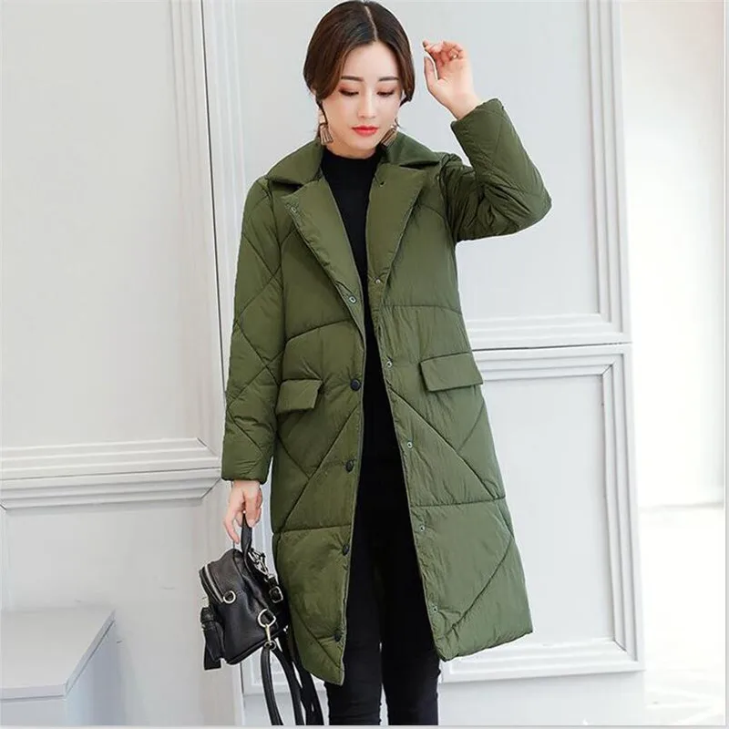 OL Turn-Down Collar Women Winter Thicken Warm Long Coat Solid Slim Single Breasted Jacket Female Outerwear Parka Big Size 2XL
OL Turn-Down Collar Women Winter Thicken Warm Long Coat Solid Slim Single Breasted Jacket Female Outerwear Parka Big Size 2XL