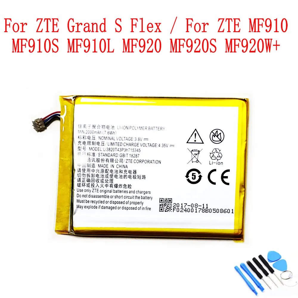 100% Новый оригинальный аккумулятор LI3820T43P3h715345 2000 мАч для ZTE Grand S Flex/для MF910 MF910S MF910L