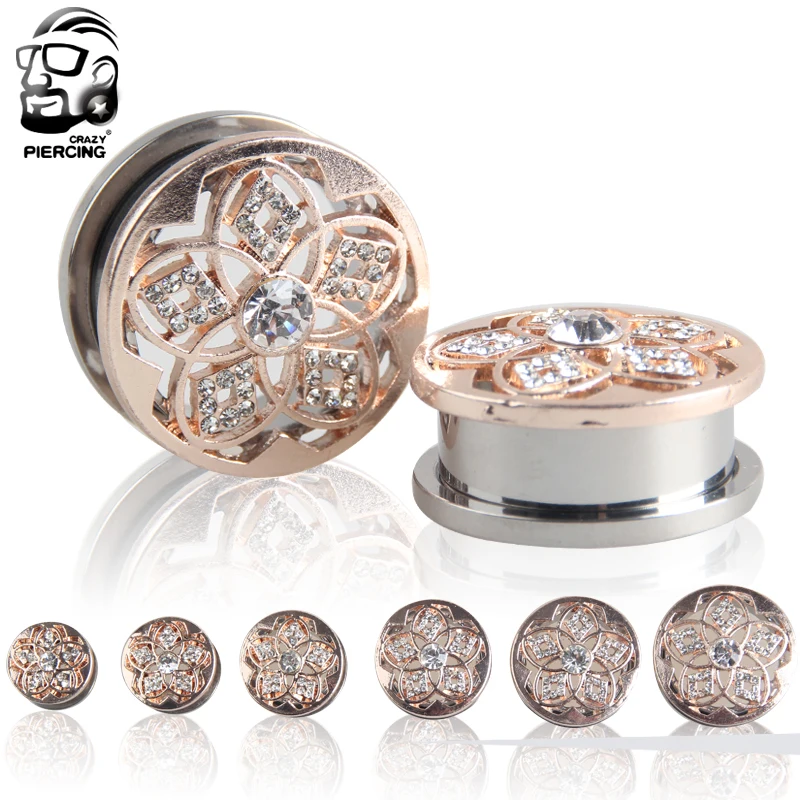 Fashion 2pcs Rose Gold Flower Earrings Lotus316L Steel Ear Gauge Tunnel Plugs Piercing Body Jewelry Ear Stretchers
Fashion 2pcs Rose Gold Flower Earrings Lotus316L Steel Ear Gauge Tunnel Plugs Piercing Body Jewelry Ear Stretchers