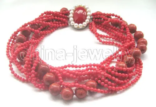FREE shipping>>>>Beautiful 10row 18" 4-5mm & 14mm round red coral necklace - pearl clasp new
FREE shipping>>>>Beautiful 10row 18" 4-5mm & 14mm round red coral necklace - pearl clasp new