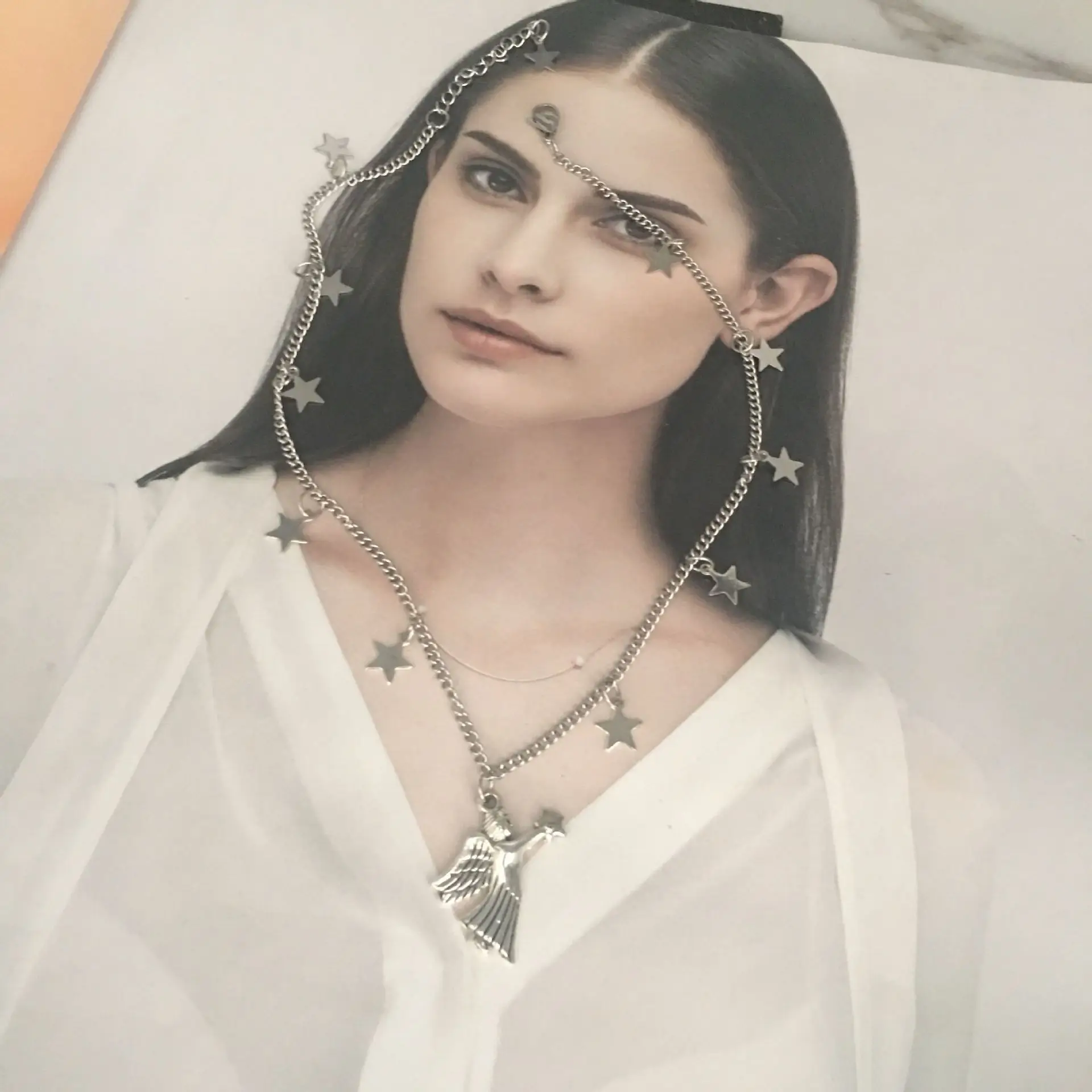 Europe Silver Vintage Angel Love Star Pendant Clavicle Chain Harajuku Europe and America Wind Punk Cool Girl Necklace
Europe Silver Vintage Angel Love Star Pendant Clavicle Chain Harajuku Europe and America Wind Punk Cool Girl Necklace