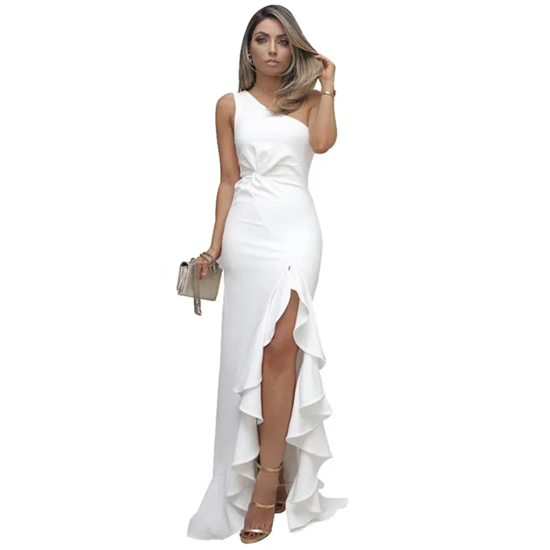 Europe and the United States long ruffled large swing split dress summer elegant white tight dress
Europe and the United States long ruffled large swing split dress summer elegant white tight dress