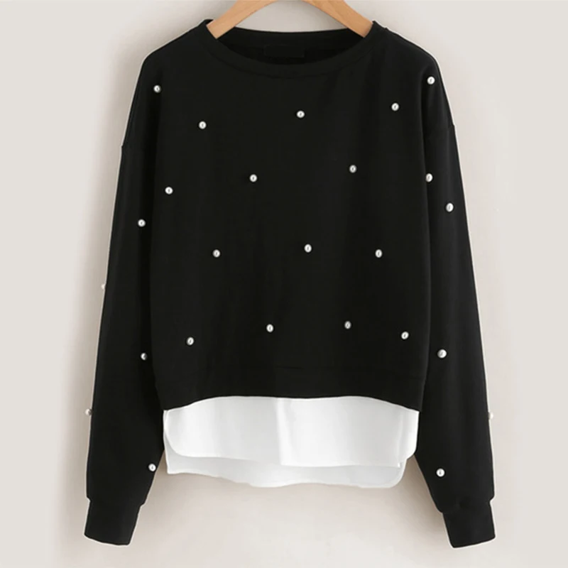 Autumn Stitching Swallowtail Round Neck Black White Fake 2 Piece Sweatshirts Women Pearl Long Sleeve Keep Warm Hoodies
Autumn Stitching Swallowtail Round Neck Black White Fake 2 Piece Sweatshirts Women Pearl Long Sleeve Keep Warm Hoodies