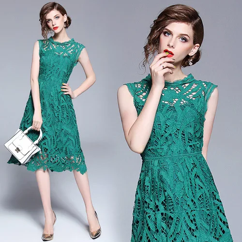 New 2018 green summer new women's hollow solid color round neck sleeveless Slim thinness lace A line green ladies lace dresses
New 2018 green summer new women's hollow solid color round neck sleeveless Slim thinness lace A line green ladies lace dresses
