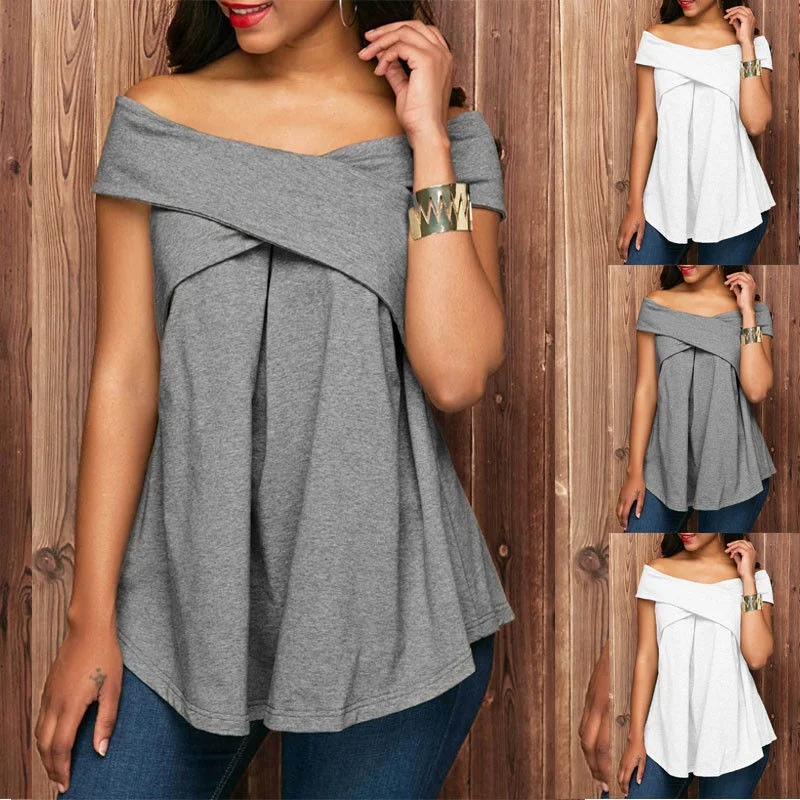 ZOGGA Women T Shirt Short Sleeve New Fashion Ladies Off the Shoulder Tops For Women Casual T Shirts Loose Tees Sexy T-shirt
ZOGGA Women T Shirt Short Sleeve New Fashion Ladies Off the Shoulder Tops For Women Casual T Shirts Loose Tees Sexy T-shirt