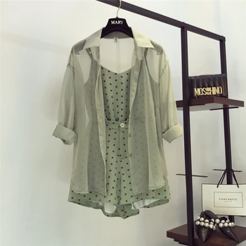 2019 New Summer Fashion Women's Sets Long Sleeve Sun Protection Shirt + Chiffon Sling + Wide Leg Shorts Female 3 Piece Suits
2019 New Summer Fashion Women's Sets Long Sleeve Sun Protection Shirt + Chiffon Sling + Wide Leg Shorts Female 3 Piece Suits