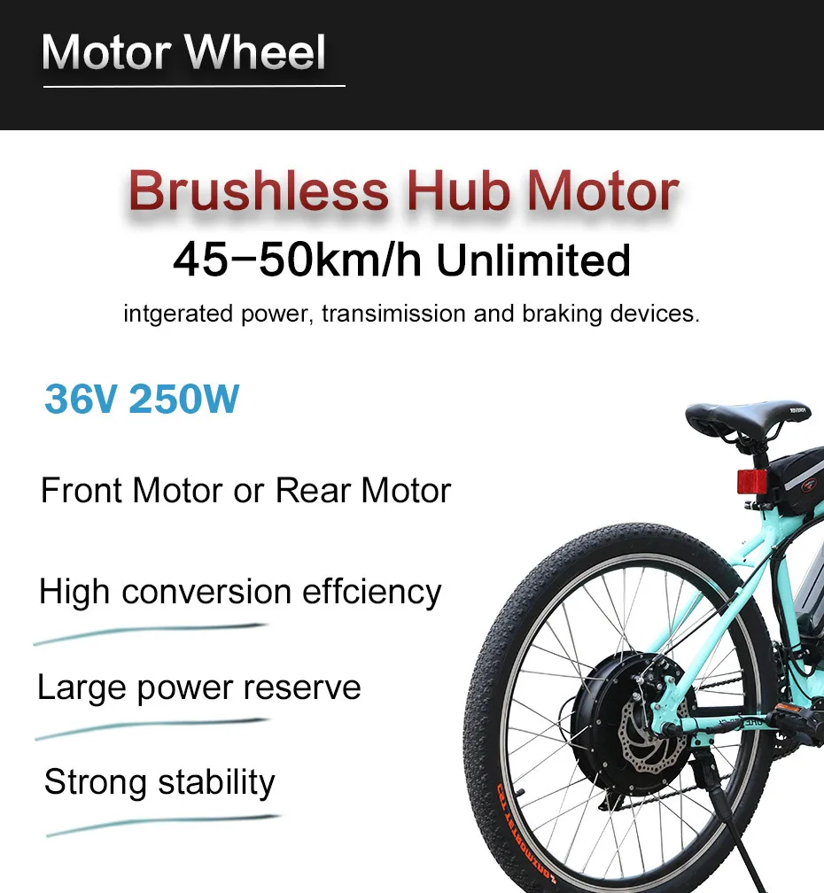 Clearance 36V250W Electric Bike Conversion Kit Rear/Front Wheel Samsung 36V Battery Brushless Gear Motor for 26"700C ebike bicicleta 2