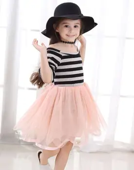 2019 summer new ins girls children's fashion trend striped stitching mesh dress in the big girl princess dress 
2019 summer new ins girls children's fashion trend striped stitching mesh dress in the big girl princess dress