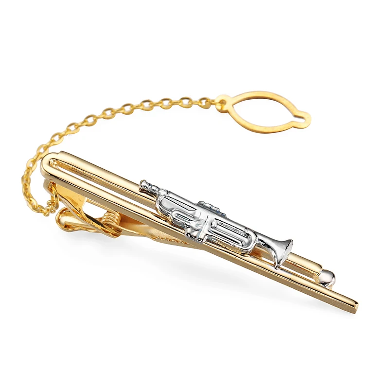 

High-end brand men's tie clip vogue wedding shirt tie pin accessories golden trumpet tie clips classic music design style