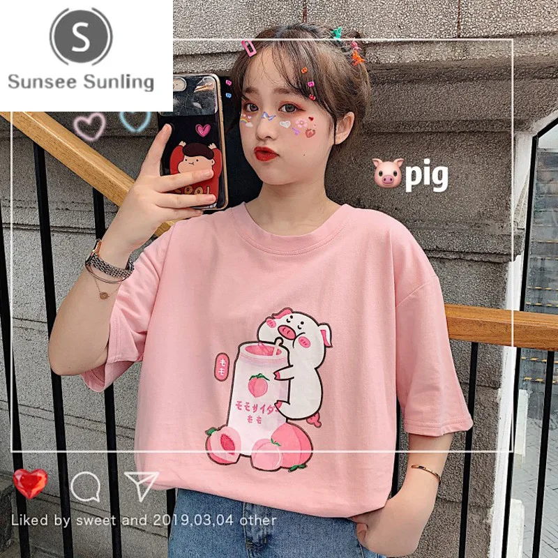 2019 Summer Korean Cute Cartoon Women Tops Loose Female T-shirt Net Red Ins Shirt Cute Pig Print Women T-shirts Camisetas Mujer
2019 Summer Korean Cute Cartoon Women Tops Loose Female T-shirt Net Red Ins Shirt Cute Pig Print Women T-shirts Camisetas Mujer