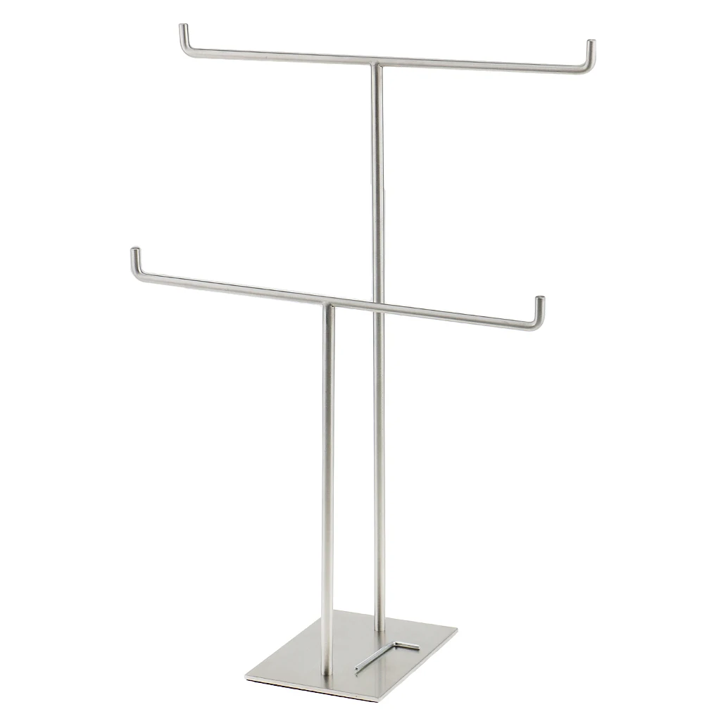Stainless Steel Retail Store Scarf Display Free Stand Holder Bath Hand Towel Rack Organizer Double Bar Rails
