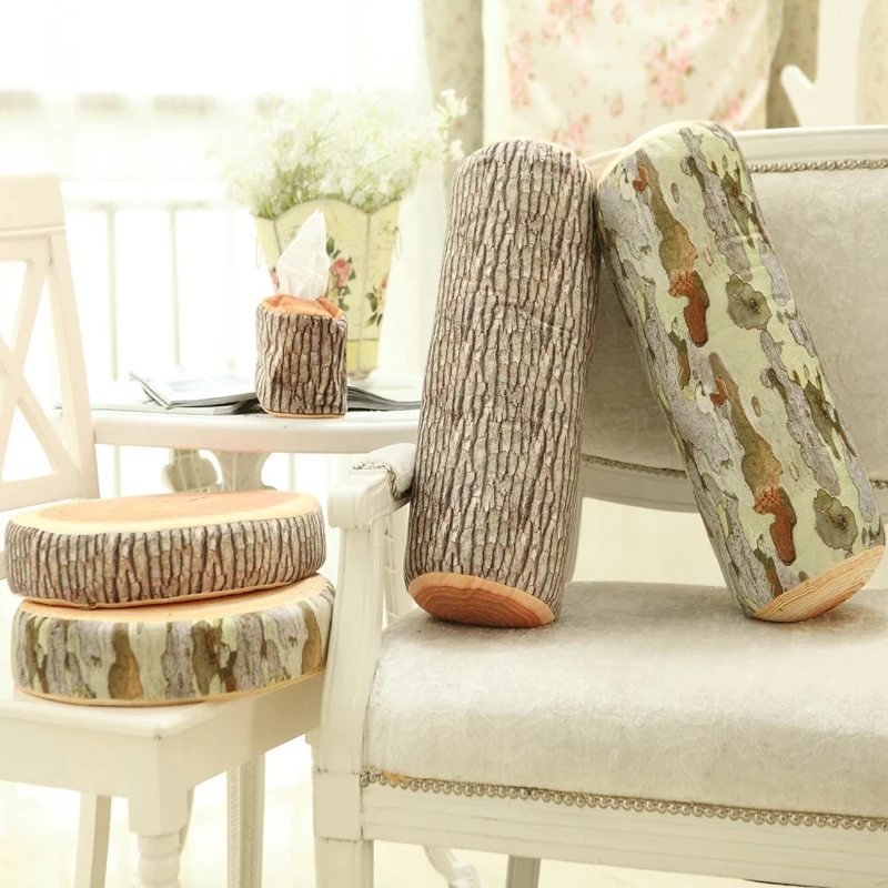 Image Wood Log Pillow Tissue box Tree Stump Wood Texture Throw Pillow In The Car Decorate  Soft Plush Chair Seat Cushion
