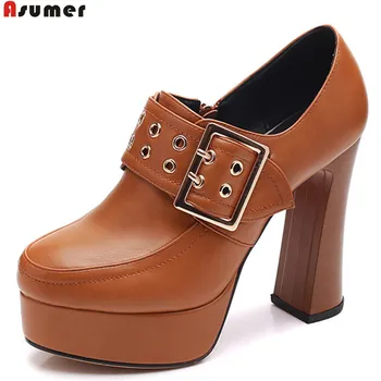 ASUMER black brown fashion spring autumn shoes woman round toe zip platform thick heel women high heels shoes big size 32-42
ASUMER black brown fashion spring autumn shoes woman round toe zip platform thick heel women high heels shoes big size 32-42