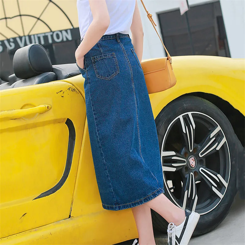 Женская джинсовая юбка средней длины однотонная облегающая большого размера с