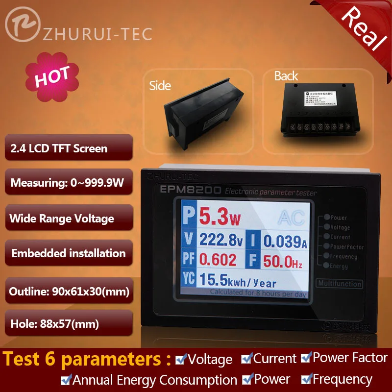 Цветной ЖК дисплей ZHURUI EPM8200 TFT измеритель мощности 1000 Вт/4A 110 В 99999 9kwh 60 Гц|power meter|power